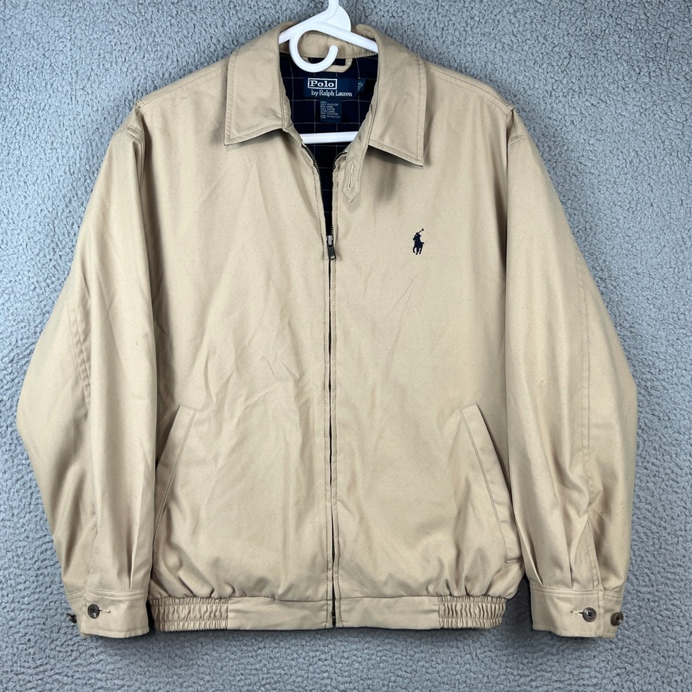 Polo Ralph Lauren Mens Harrington Jacket Tan Beige Full Zip Plaid Lining Size S